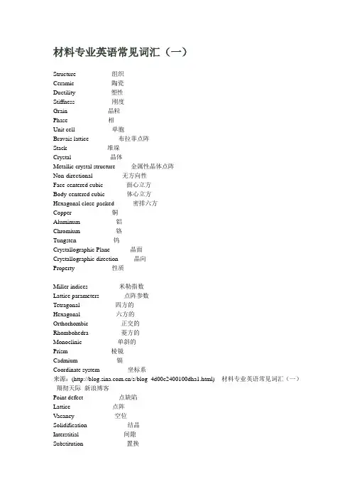 材料专业英语常见词汇