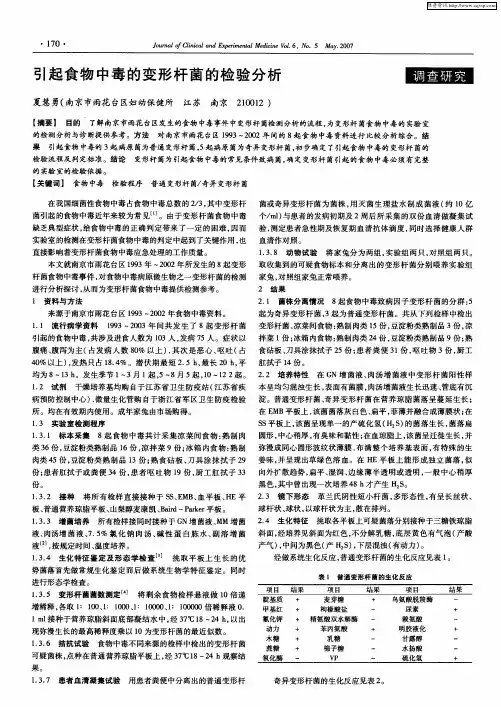 引起食物中毒的变形杆菌的检验分析