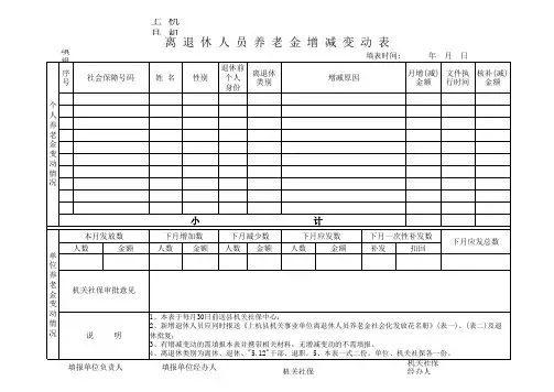 养老金变动增减变动表