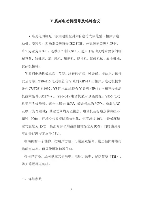 (完整word版)Y系列电动机型号及铭牌含义要点