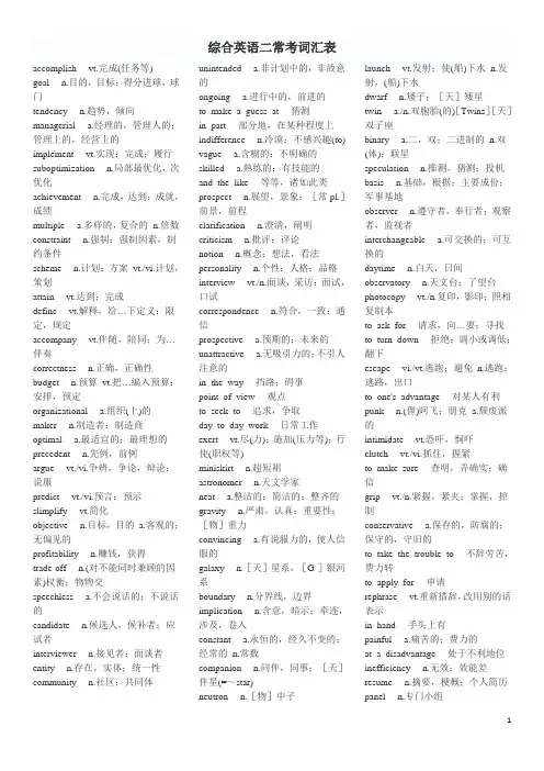 综合英语二常考词汇表