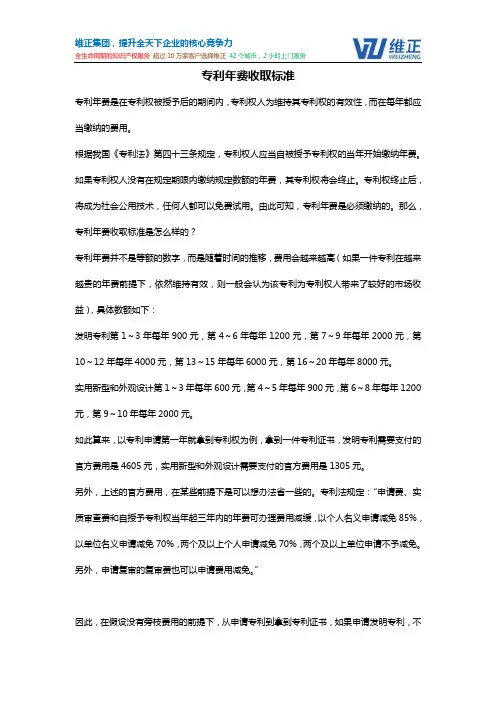 专利年费收取标准