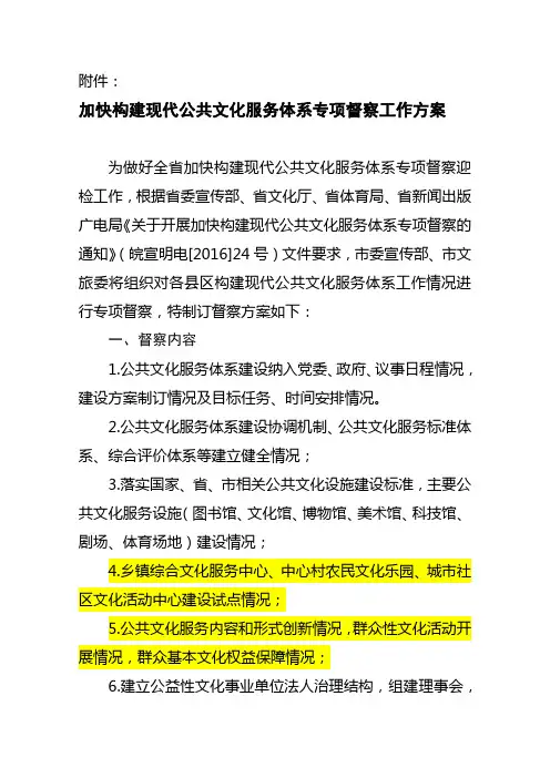 加快构建现代公共文化服务体系专项督查工作方案