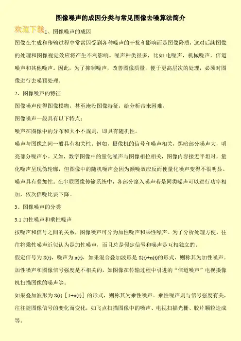图像噪声的成因分类与常见图像去噪算法简介