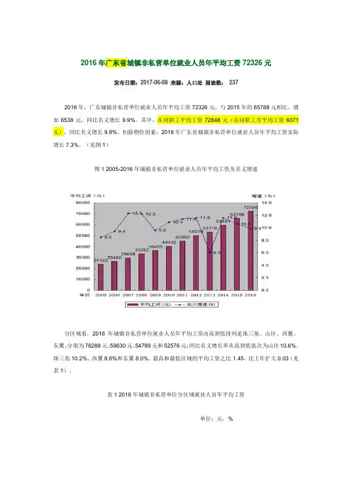 关于公布2016年广东省城镇非私营单位就业人员平均工资数据的通知