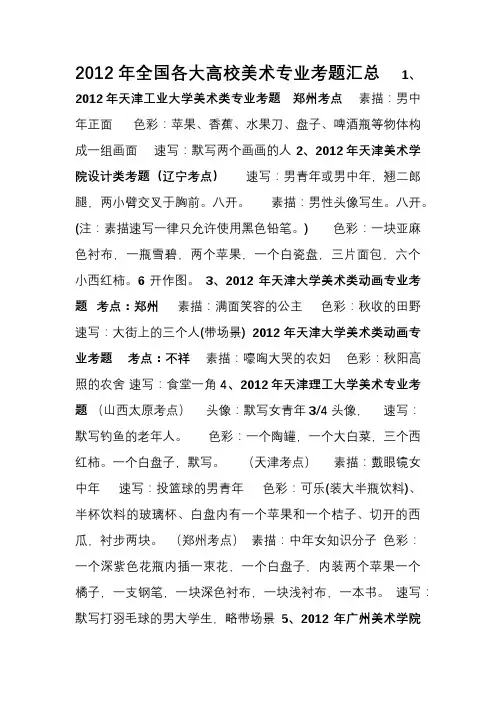 全国各大高校美术专业考题汇总