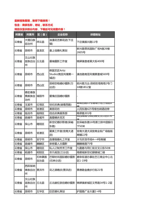新版云南省婚庆公司企业公司商家户名录单联系方式地址大全1767家