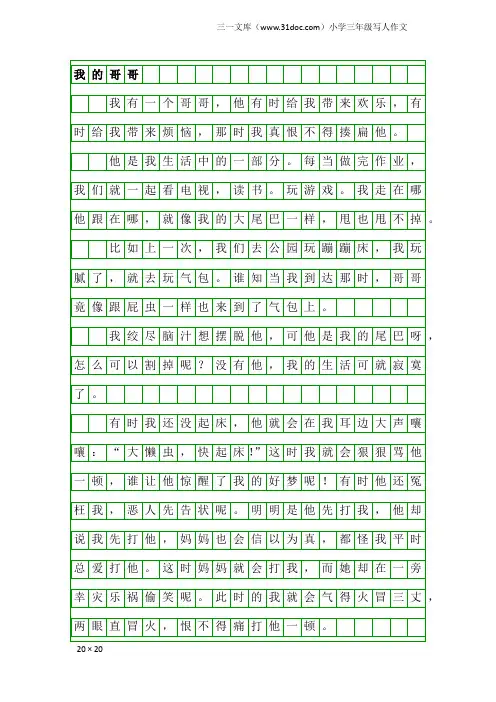 小学三年级写人作文：我的哥哥