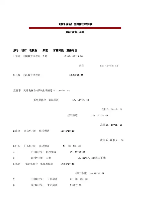 娱乐现场全国播出时间表