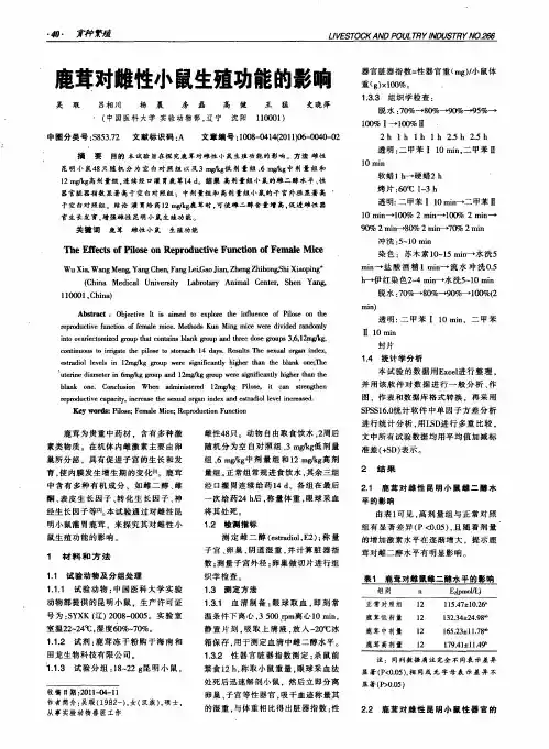 鹿茸对雌性小鼠生殖功能的影响