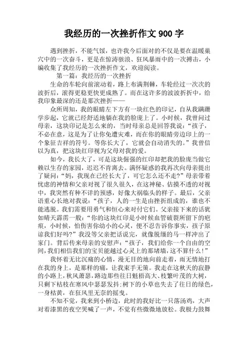 我经历的一次挫折作文900字