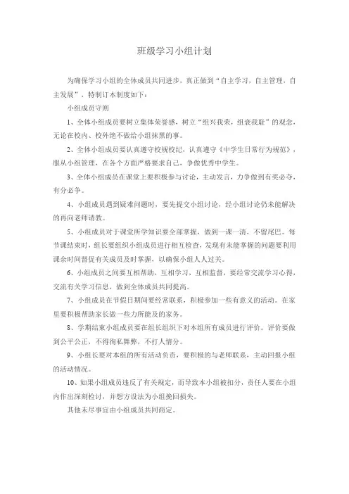 班级学习小组计划