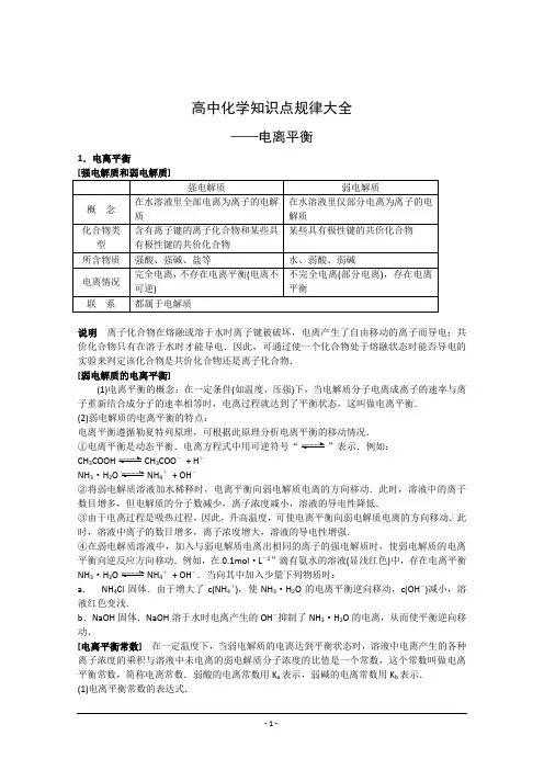 化学---电离平衡知识点规律大全