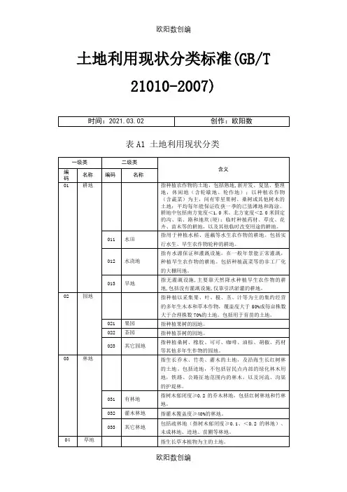 土地利用现状分类标准(GBT 21010-)之欧阳数创编