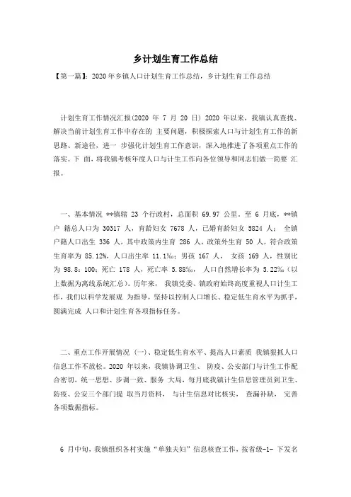 乡计划生育工作总结