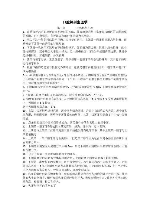 口腔执业医师考试口腔解剖生理学复习考点