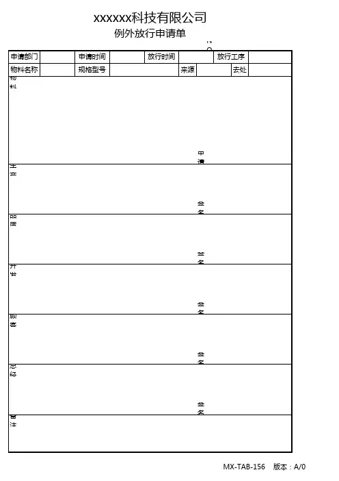 156例外放行申请单