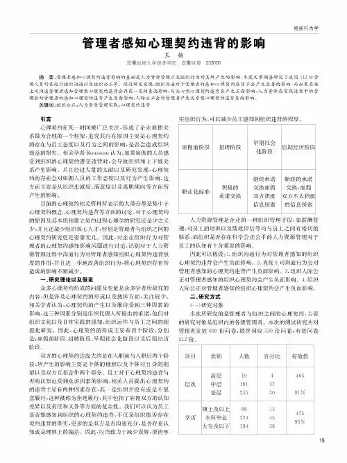 管理者感知心理契约违背的影响