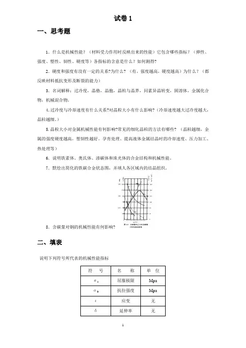 材料成型试题(含答案)