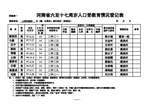 普九档案表(14岁)
