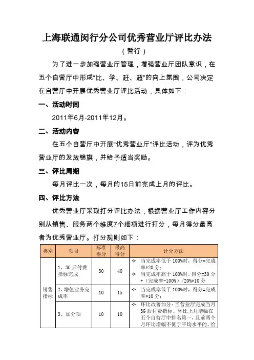 优秀营业厅评比办法