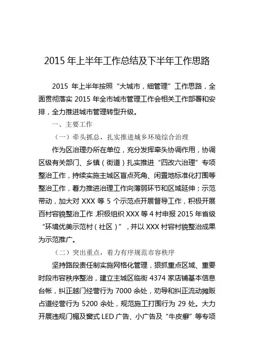 2015年上半年工作总结及下半年工作思路