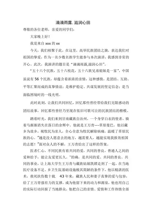 民族团结演讲稿 2