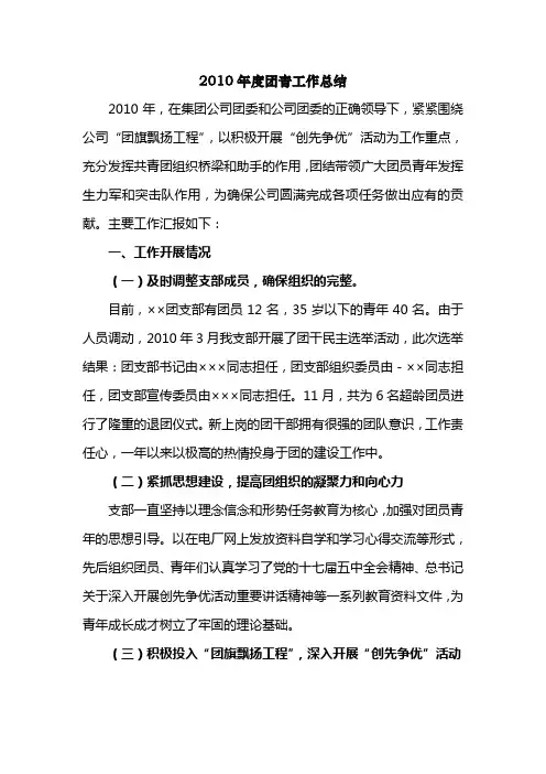 2010年团青工作总结
