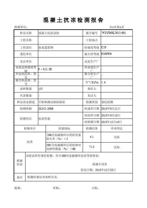 y混凝土抗冻报告