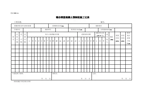 锤击钢筋混凝土预制桩施工记录