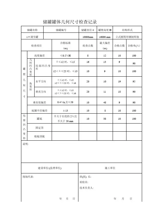 储罐名称几何尺寸表格