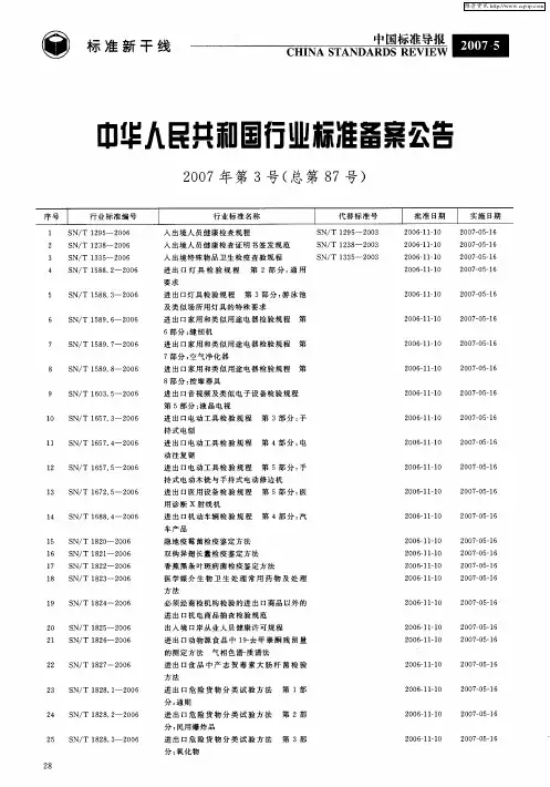 中华人民共和国行业标准备案公告 2