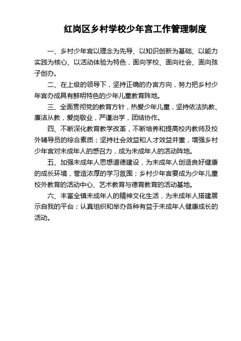 红岗区乡村学校少年宫工作管理制度