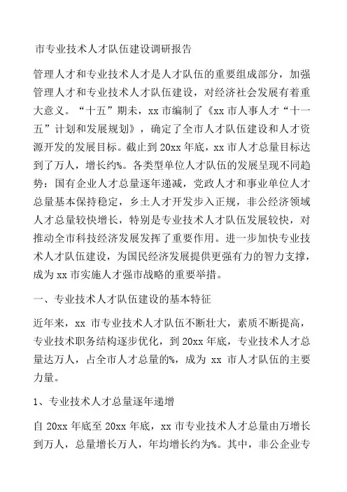 专业技术人才队伍建设情况调研报告