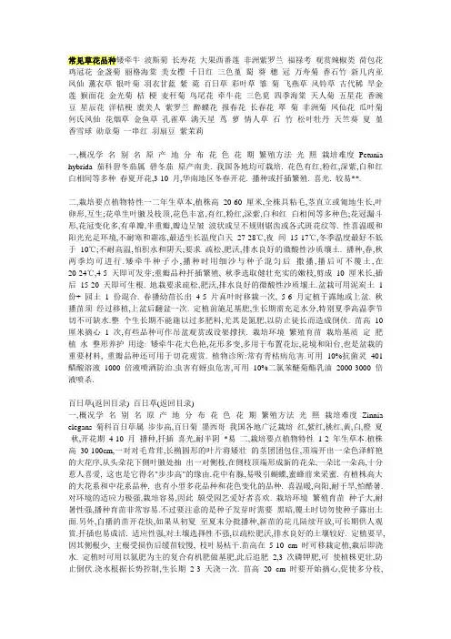 常见草花品种矮牵牛 波斯菊 长寿花 大果西番莲 非洲紫罗兰 福禄考 观赏辣椒类 荷包花 鸡冠花 金盏