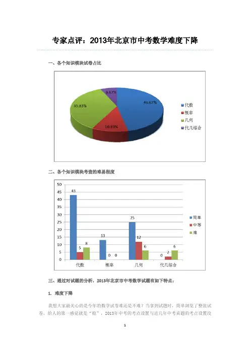 2013北京中考数学试卷分析