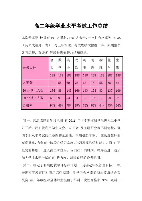 高二年级学业水平考试工作总结