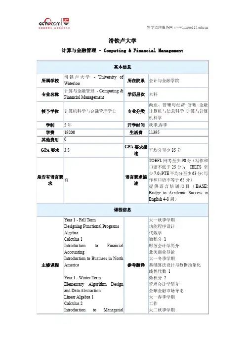 滑铁卢大学计算与金融管理本科