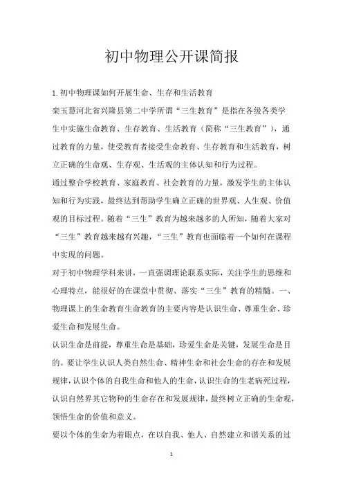 初中物理公开课简报
