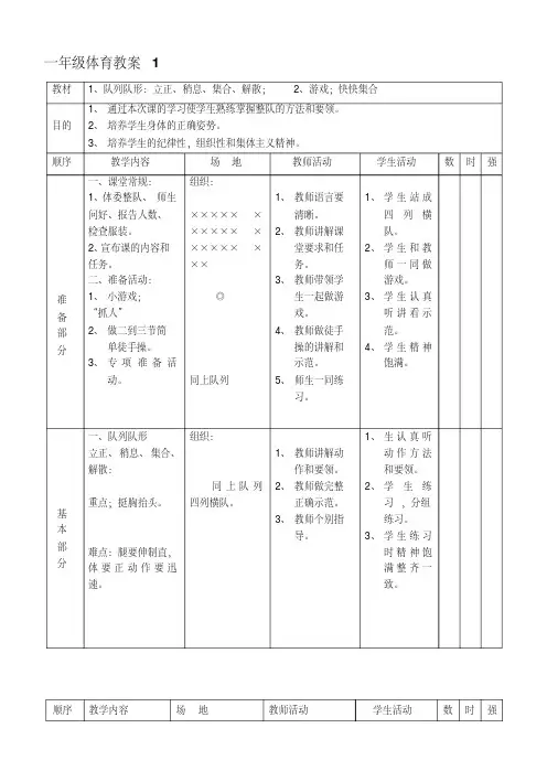 小学1-6年级体育全册教案