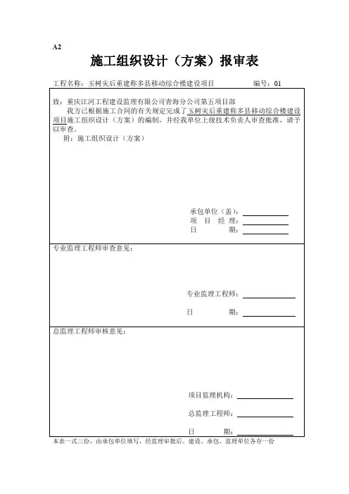 施工组织设计(方案)报审表