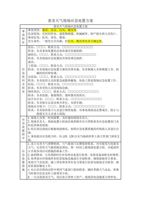恶劣天气现场现场应急处置方案工程施工安全