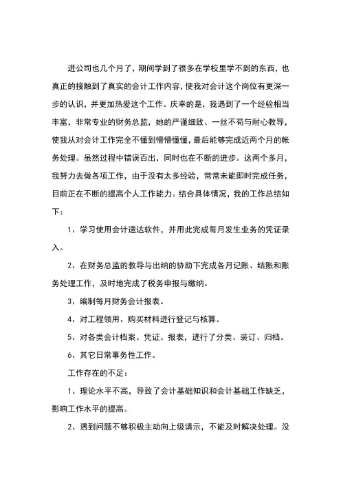 实习生个人年度会计工作总结
