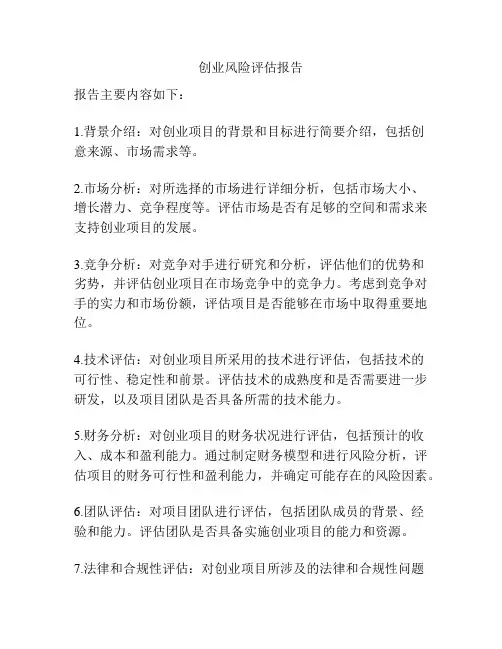 创业风险评估报告