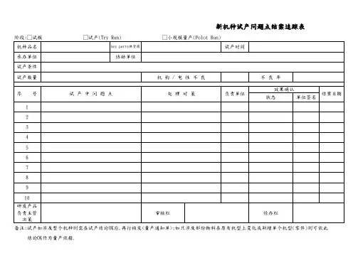 新机种试产问题点结案追踪表