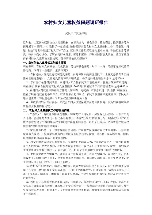 农村妇女儿童权益问题调研报告