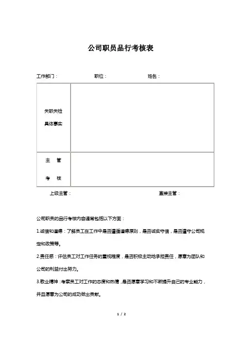 公司职员品行考核表