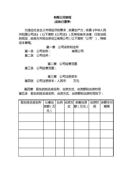有限公司章程(设执行董事)