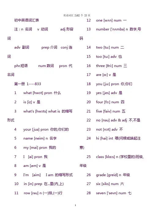 初中英语单词表大全2182个带音标 2