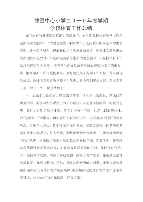 小学体育工作总结